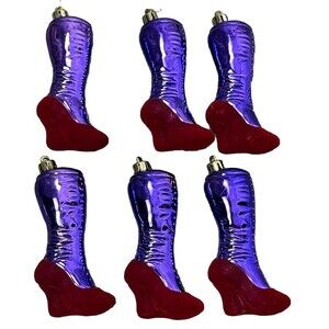 Christmas Ornaments Boots High Heel Victorian Spats Purple Red‎ Flock Set 6 Ikea